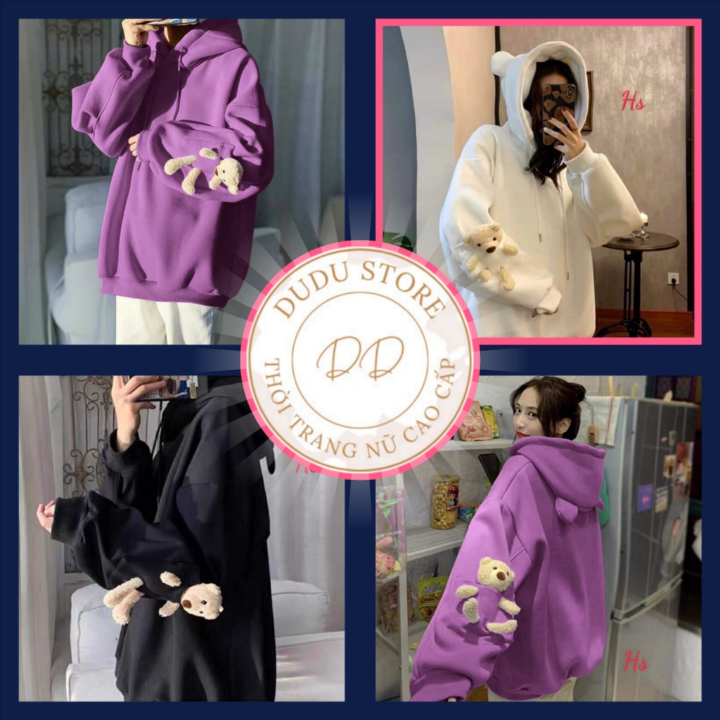 Áo Hoodie Tay Gấu Bông Mũ Có Tai Chất Liệu Nỉ Cotton DUDU STORE VN SP000642