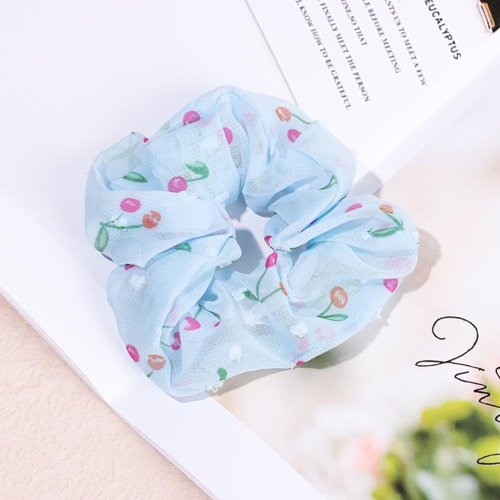 Dây Cột Tóc Chiffon Co Giãn Cao In Họa Tiết Hoa / Cherry Dễ Thương Cho Nữ