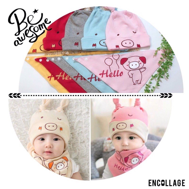 Mũ kèm khăn yếm cho bé sơ sinh từ 0 đến 12 tháng