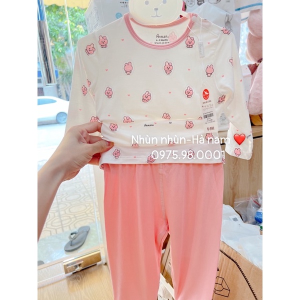 Bộ cài vai dài tay sợi tre hoạ tiết cho bé trai/bé gái Avaler