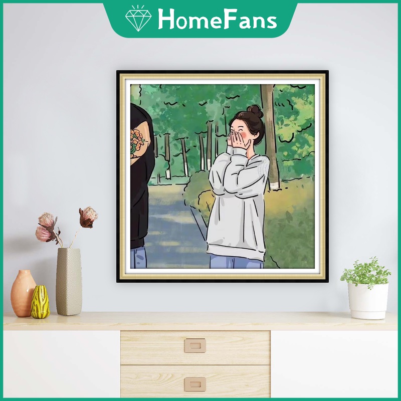 Bộ Tranh Đính Đá 5D Tự Làm 40x40cm / 50x50cm Hình Cặp Đôi Trang Trí Nhà Cửa