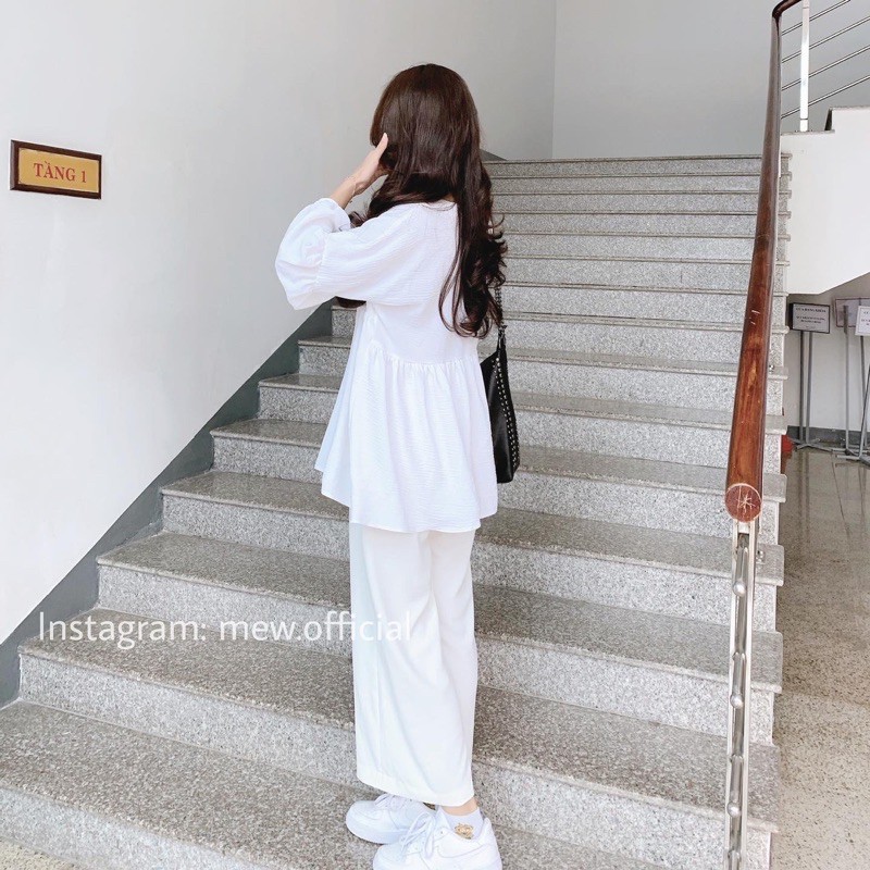 Set babydoll cổ V & quần culottes ống rộng | BigBuy360 - bigbuy360.vn
