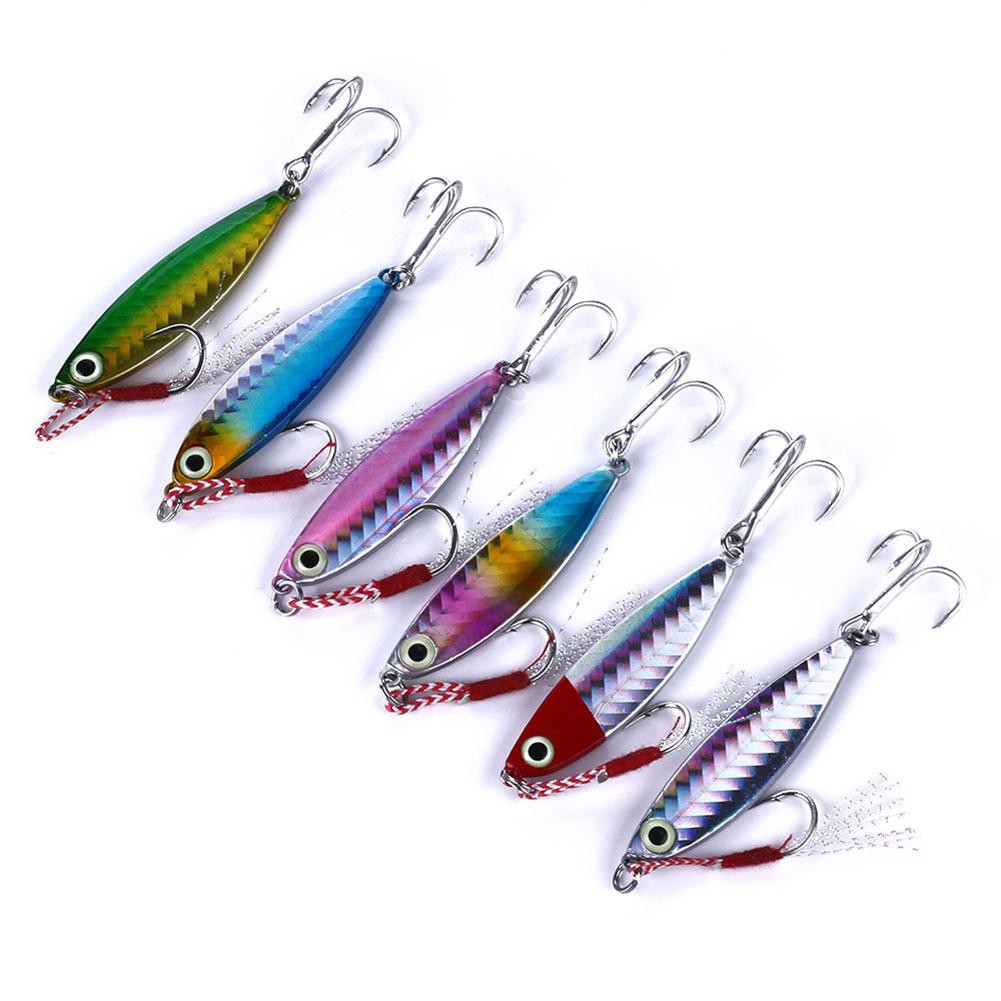 [COD]♠♠6 tấm sắt câu cá mồi mồi chì nhân tạo Jig cứng bả w / Treble Hook