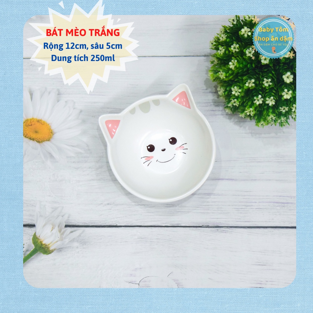 Bát ăn dặm gốm sứ màu TRẮNG nhiều mẫu,nhiều dung tích cho bé ăn dặm, NPP Baby Tôm