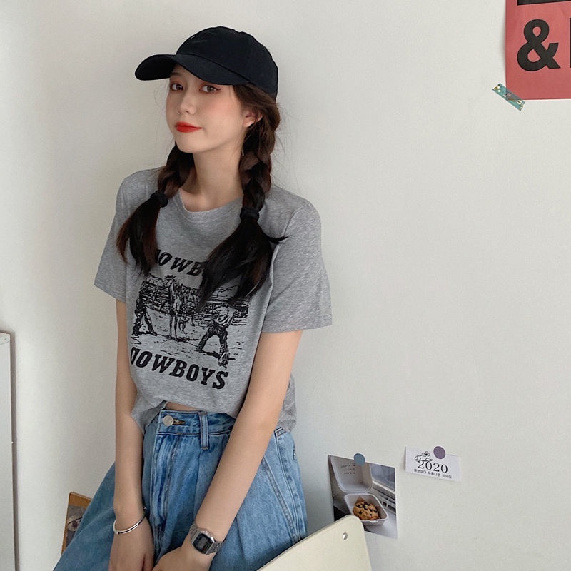 Summer 2021 new Korean net red loose BF short top with white short sleeve T-shirt