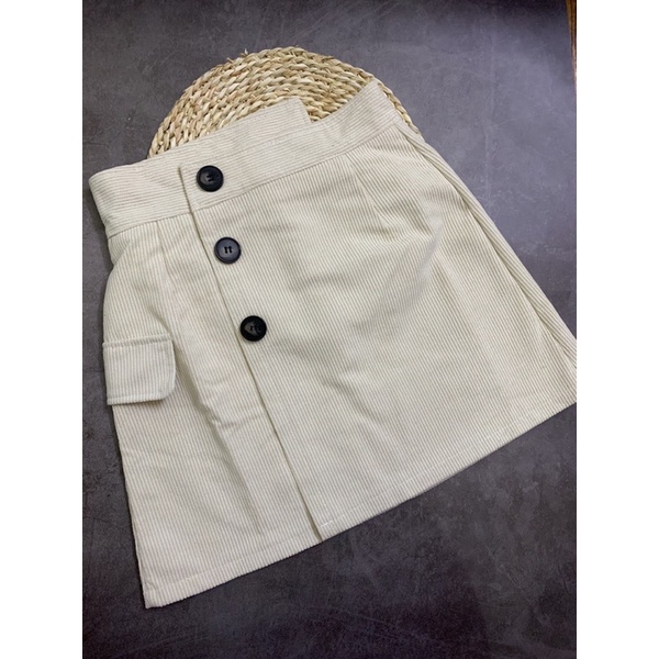 [ Ảnh thật / video ] Chân váy chữ A nhung tăm 3 khuy