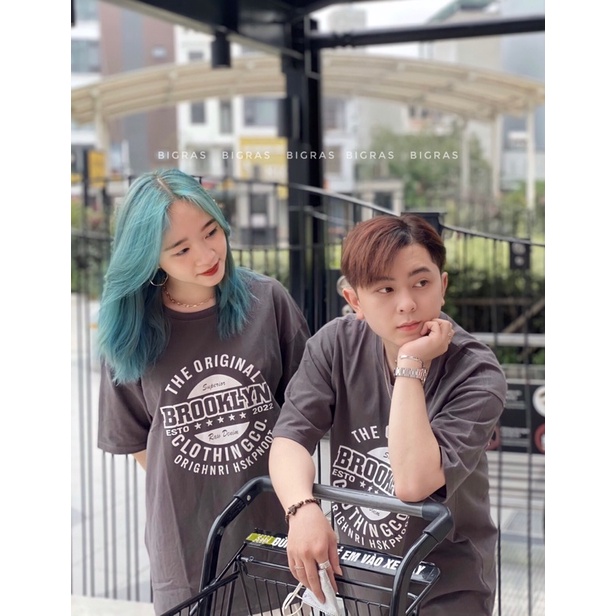 Áo phông xám chì unisex nam nữ, form rộng tay lỡ freesize chữ brooklyn