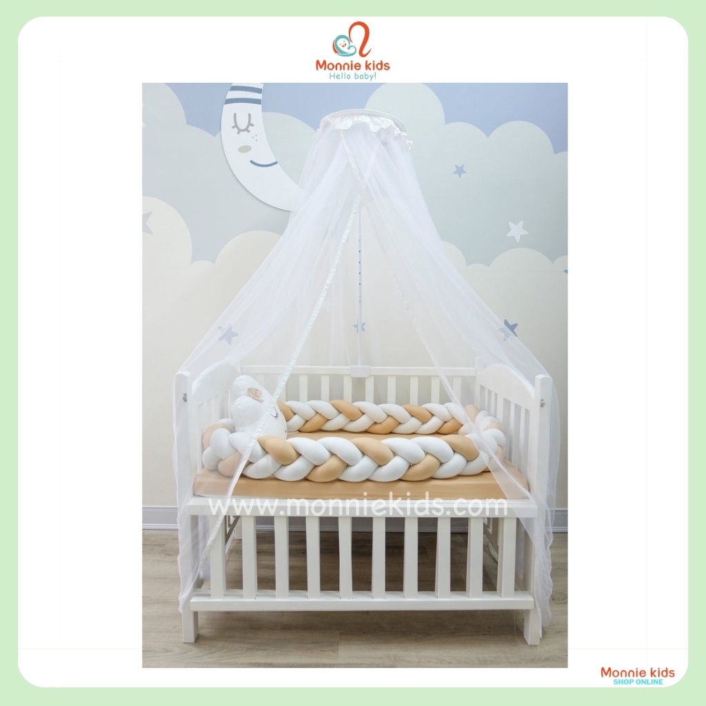 Cọc màn treo cũi đính hoa handmade cho bé, cọc màn cao cấp an toàn cho trẻ - Monnie Kids