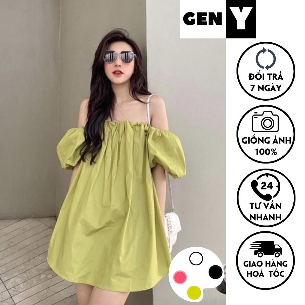 Áo trễ vai tay phồng form rộng GenY, áo kiểu nữ bẹt vai tay ngắn chất vải kate siêu mềm