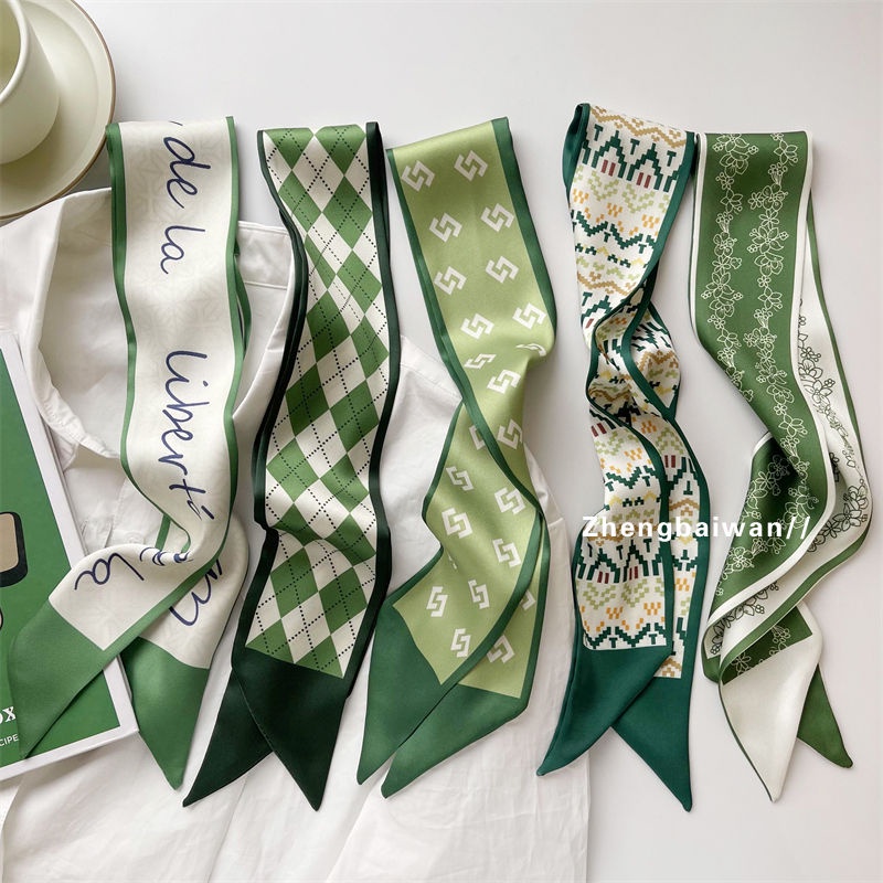 Set 5 Khăn Lụa Satin Đính Nơ Cột Cổ Túi Xách Thời Trang Hàn Quốc