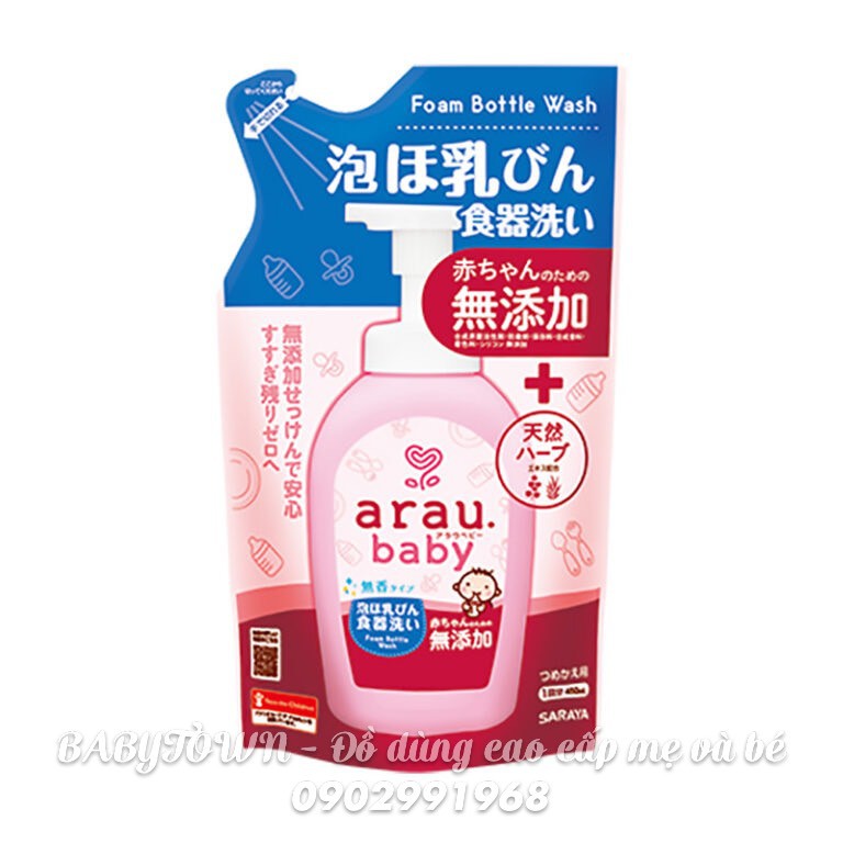 Nước rửa bình sữa Arau Baby Foam Bottle Wash SARAYA chai 500ml /túi 450ml