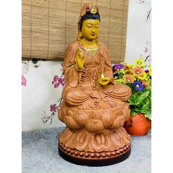 Tượng phật bà quan âm gỗ hương cao 60cm