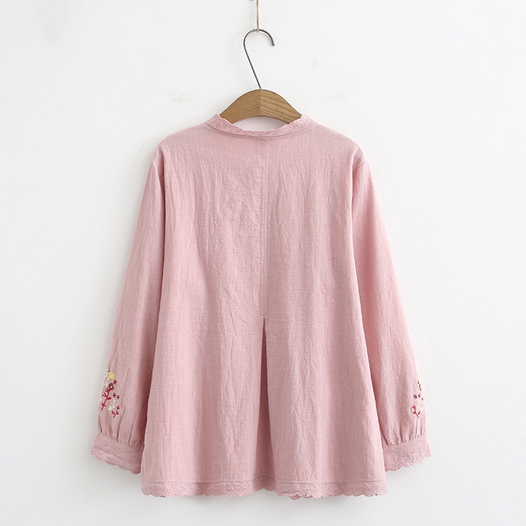 Plus Size Floral Embroidery Lace Long Sleeve Blouse Loose Big Size Pink Navy Blue Casual Blusas Officewear Tops | BigBuy360 - bigbuy360.vn