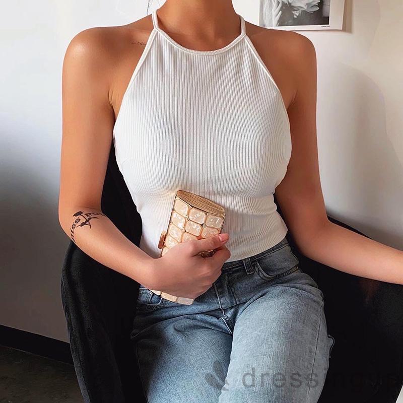 Áo Trễ Vai Không Tay Màu Trơn Quyến Rũ Dành Cho Nữ