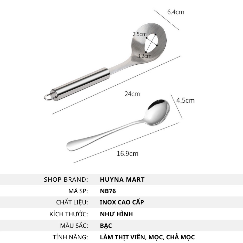 Muôi Nặn Thịt Viên, Dụng Cụ Làm Món Mọc, Chả Viên Chất Liệu Inox Cao Cấp Huyna Mart NB76