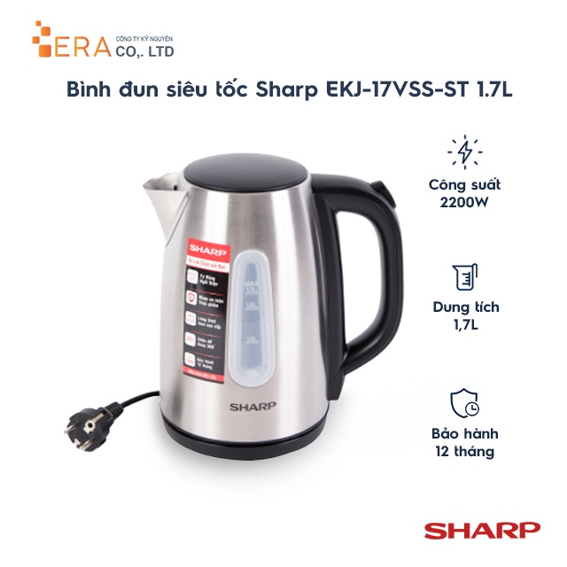 [Mã ELHADEV giảm 4% đơn 300K] Bình đun siêu tốc Sharp EKJ-17VSS-ST 1.7L