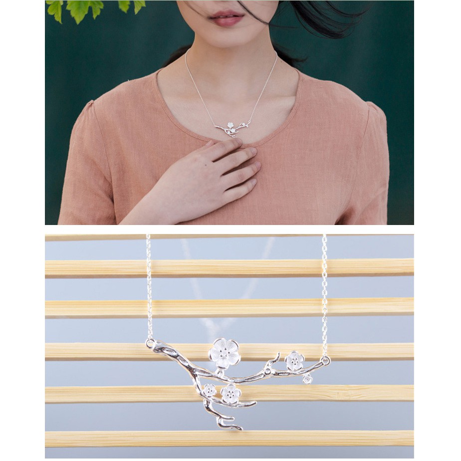 Dây chuyền nữ bạc S925 cao cấp cành mai trắng (DC925-S3)