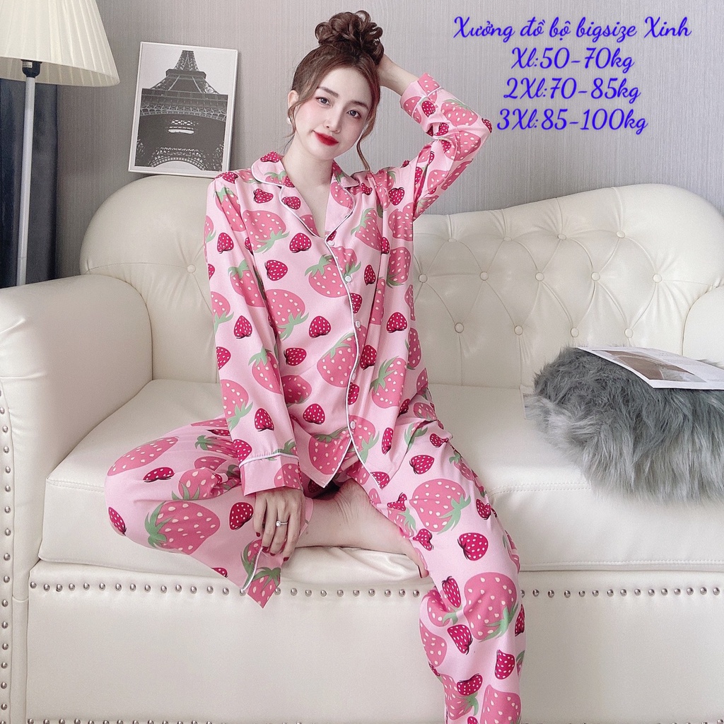 Đồ Ngủ Pijama Bigsize  Tay Dài  50-100kg  Đồ Mặc nhà Cao Cấp Cổ Sen Sang trọng cho nữ