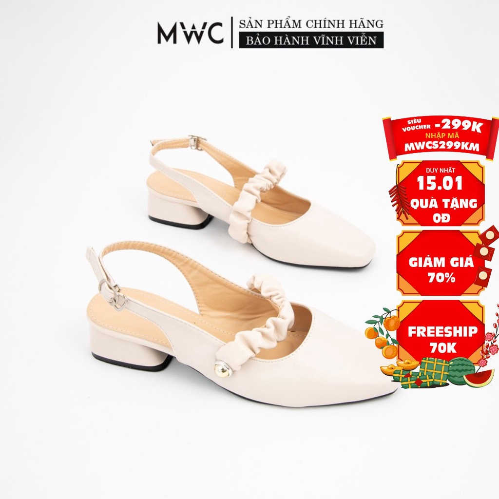 Giày Cao Gót thời trang MWC giày cao gót quai hậu phối bèo xinh xắn vintage NUCG-11024
