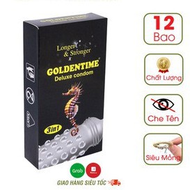 Bao cao su Goldentime 3in1 Siêu Mỏng Có Gân Gai Kéo dài thời gian Hộp 12 chiêc