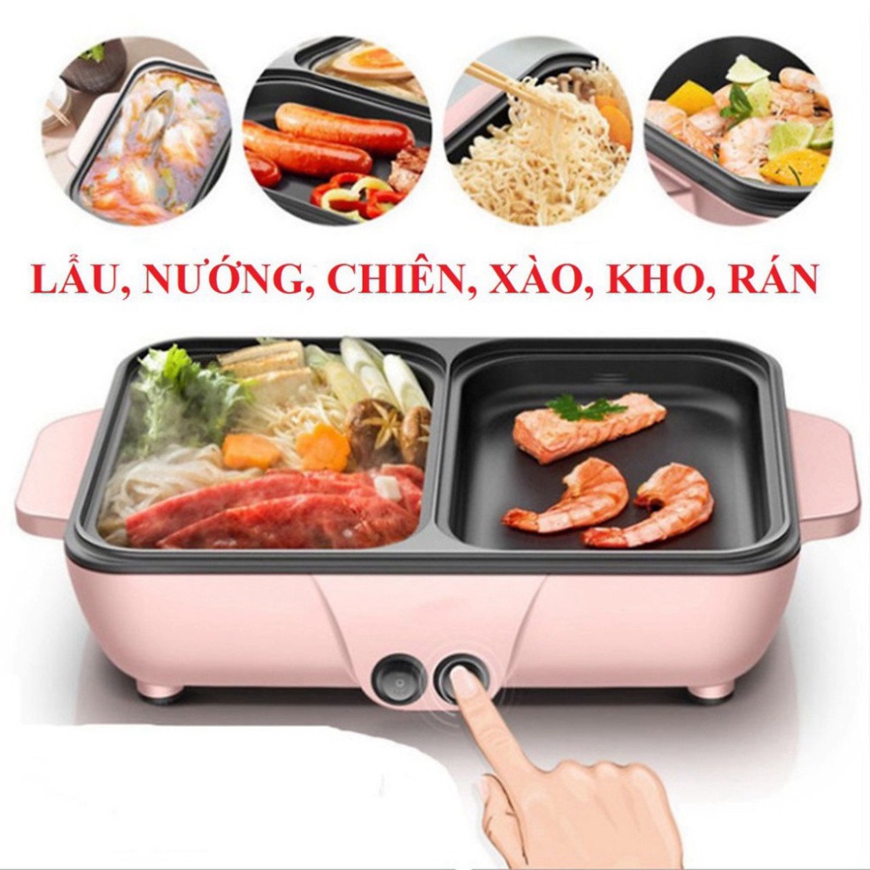 [Bảo Hành 12 Tháng] Nồi Lẩu Nướng Đa Năng 2 Trong 1 Mini, Bếp Lẩu Nướng 2 Ngăn Cao Cấp