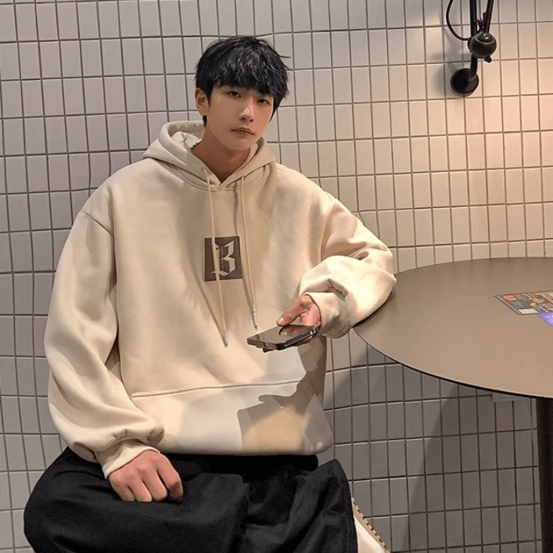 Áo Hoodie Dáng Rộng In Chữ Phong Cách hip hop Đường Phố Hàn Quốc Chất Lượng Cao Cỡ M-5XL Cho Nam