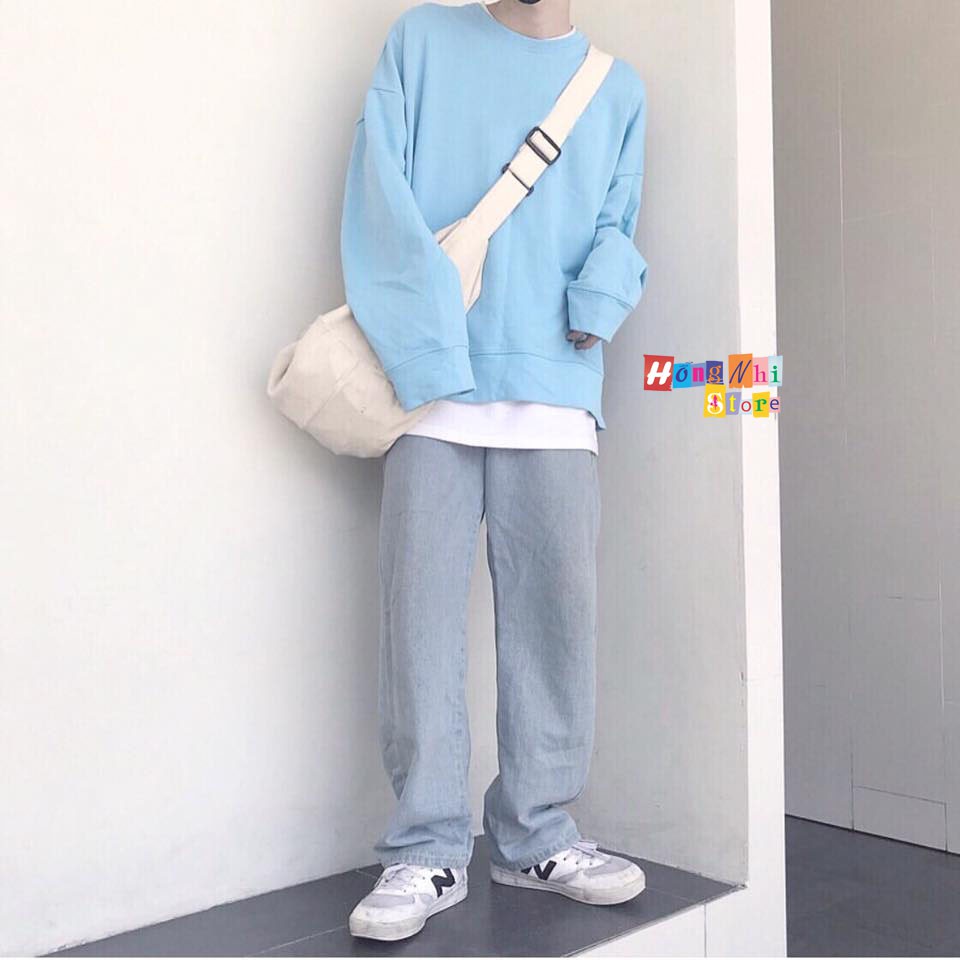 ÁO SWEATER TRƠN CHẤT NỈ LÓT BÔNG MÀU XANH DƯƠNG - SWEATER UNISEX - MM