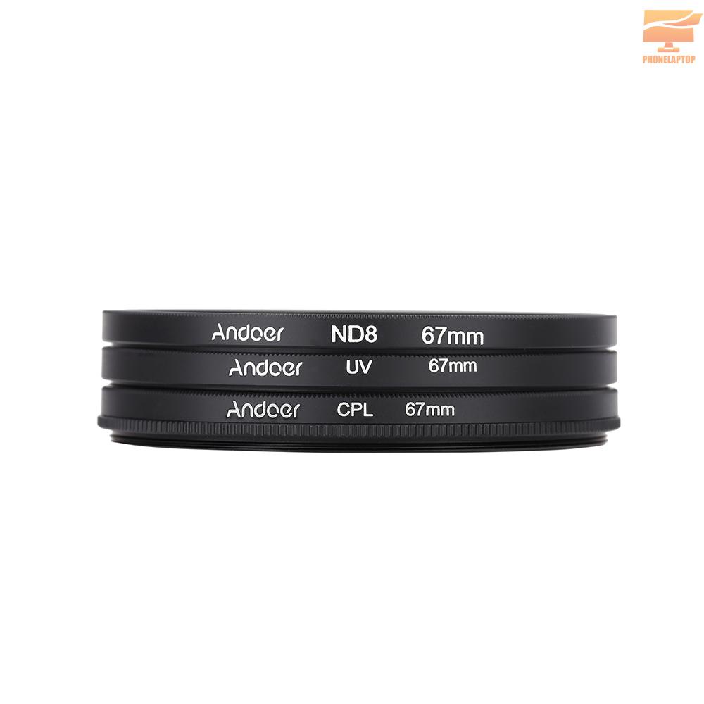 Bộ Lọc Ống Kính Máy Ảnh Andoer 67mm Uv + Cpl + Nd8 Nd8 Cho Nikon Canon Pentax Sony Dslr