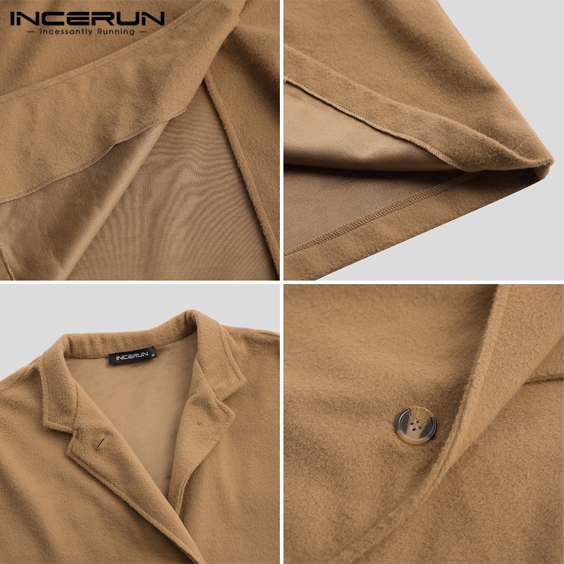 Áo khoác INCERUN dáng rộng màu trơn cổ điển cho nam