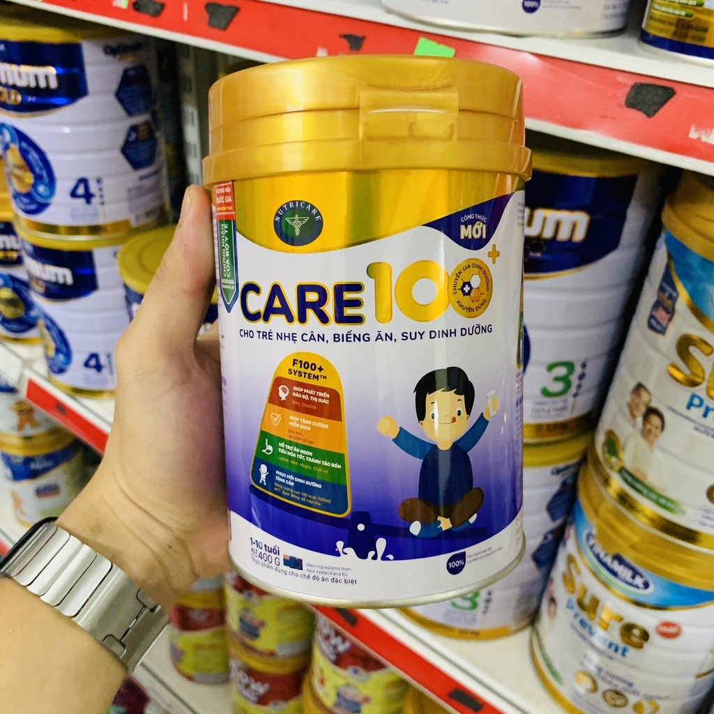 Sữa bột Nutricare Care 100+ 400G mới cho trẻ nhẹ cân biếng ăn suy dinh dưỡng 1-10 tuổi