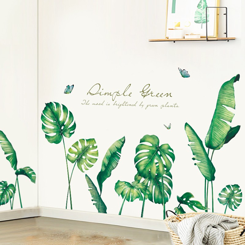 decal dán tường cao cấp cây lá xanh