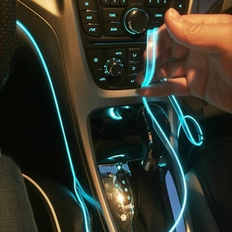 Car EL Wire Led Strip Atmosphere Light for DIY Flexible Auto Interior Lamp Party Decoration Lights Ice Blue 1M