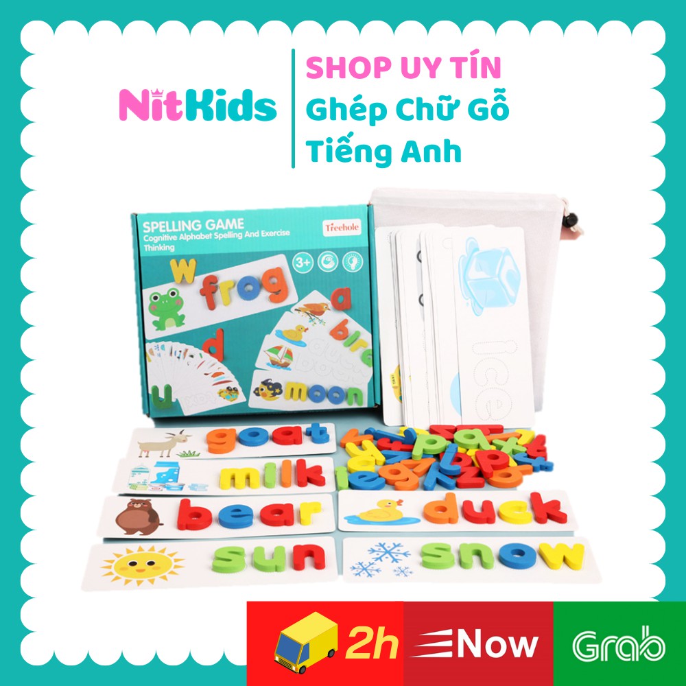 Bộ Ghép Chữ Bằng Gỗ, Bảng Chữ Cái Tiếng Anh Nitkids Có Thẻ Hình Học Từ Vựng, Đồ Chơi Thông Minh Cho Bé