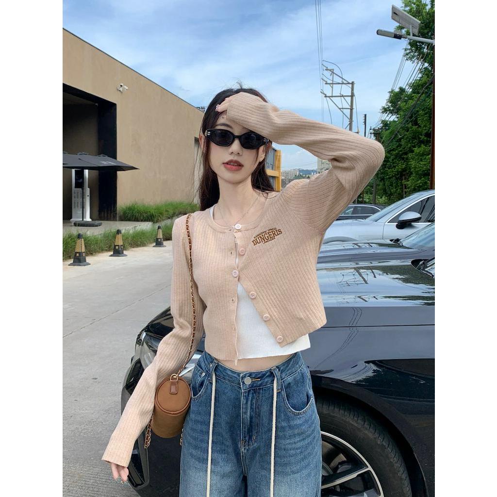 Áo cardigan Dệt Kim In Chữ Phong Cách retro Mỹ 67415