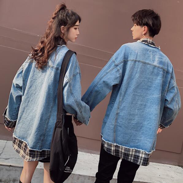 Áo Khoác Jeans Giả Hai Lớp Phong Cách Hàn Quốc Cho Cặp Đôi