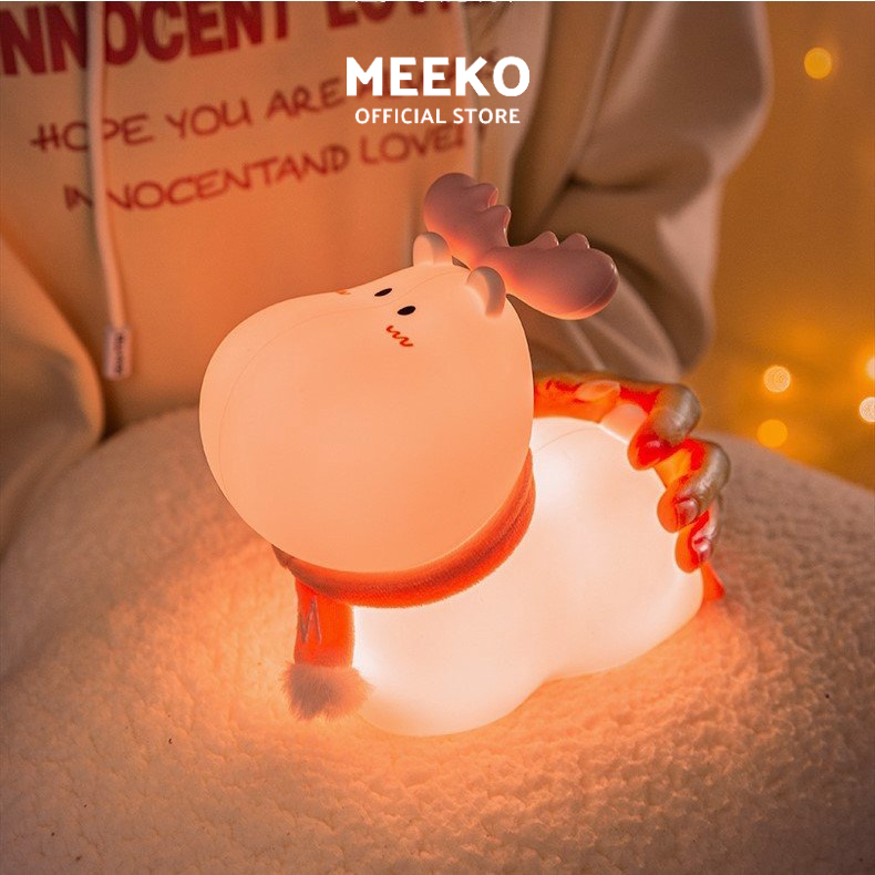 Đèn ngủ cảm ứng tuần lộc béo ú thay đổi độ sáng đổi 7 màu silicon Bemi MEEKO