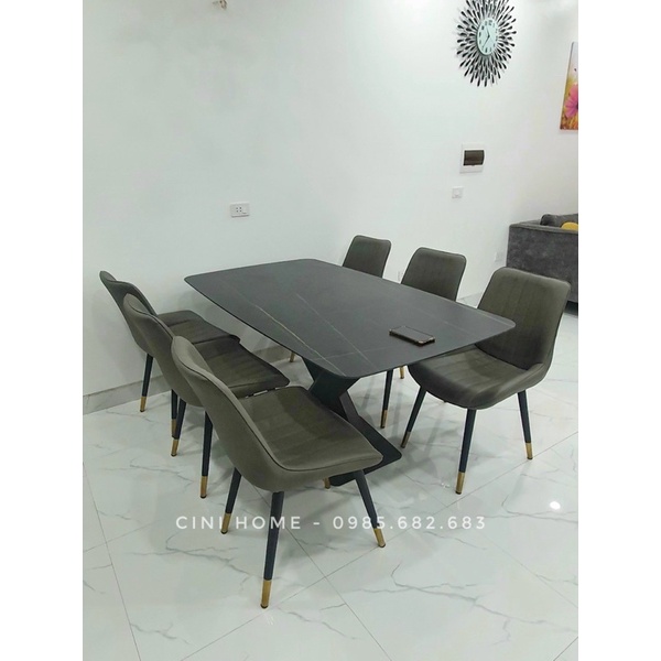 Bộ Bàn Ăn 4 Ghế Loft Sọc, Bàn Ăn Mặt Đá Ceramic