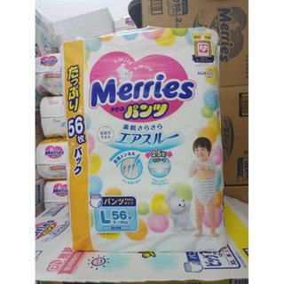 Bỉm/Tã quần Merries Ultra Jumbo size L 56 miếng (cho bé 9-14kg)