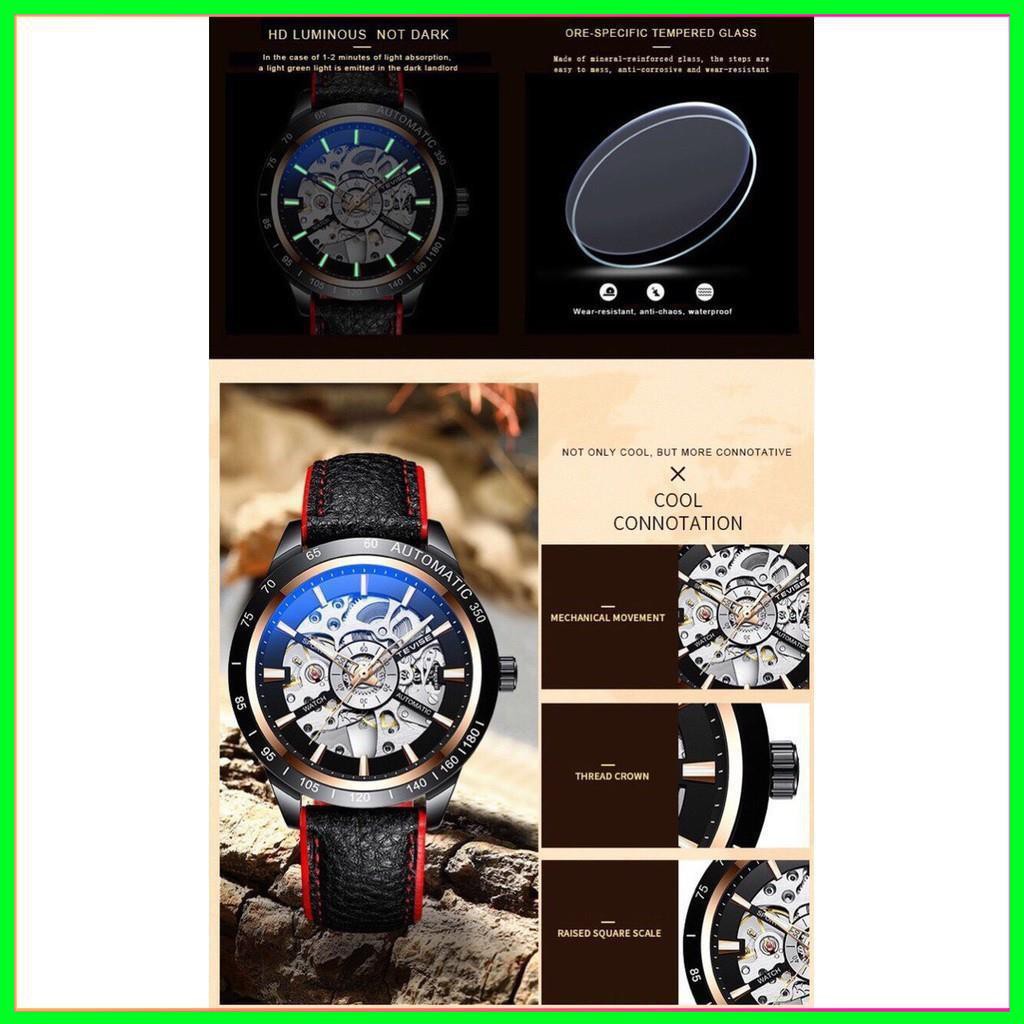 Đồng hồ nam automatic dây da bọc su cực bền hiệu tevise chính hãng (tặng kèm hộp) | BigBuy360 - bigbuy360.vn