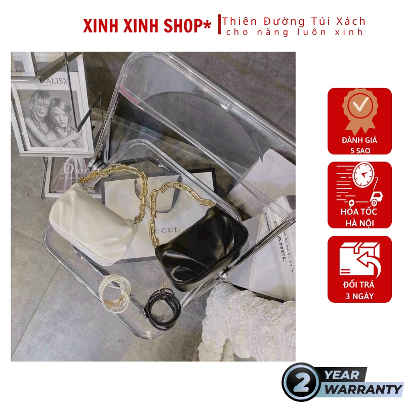 Túi xách nữ ĐẸP, kẹp nách có dây đeo chéo phối dây xích vàng size 20 da mềm ảnh thật, PHỤ KIỆN THỜI TRANG-FASHION ACCESS