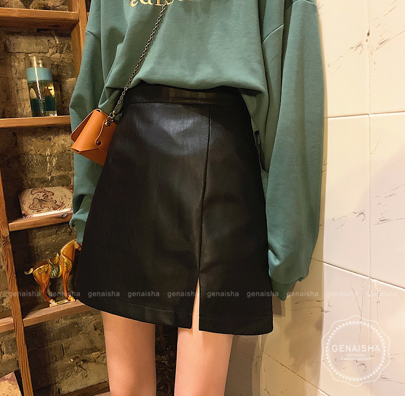 Chân váy mini da pu thiết kế xẻ tà thời trang Hàn Quốc dành cho nữ 201122 | BigBuy360 - bigbuy360.vn