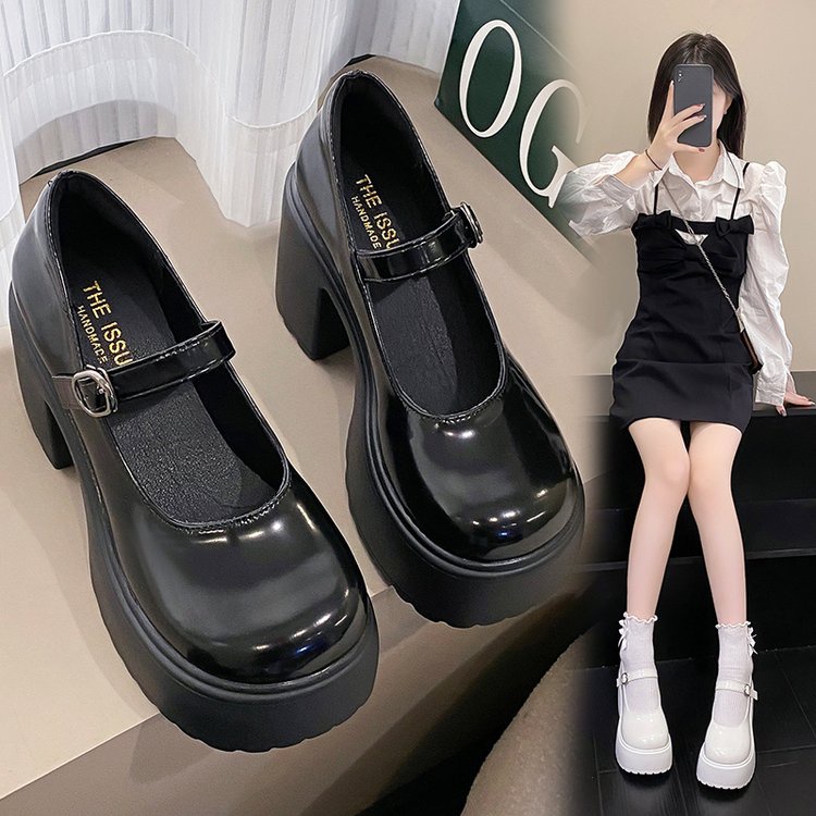 Giày Cao Gót 10cm Da PU Mũi Tròn Thời Trang Cho Nữ