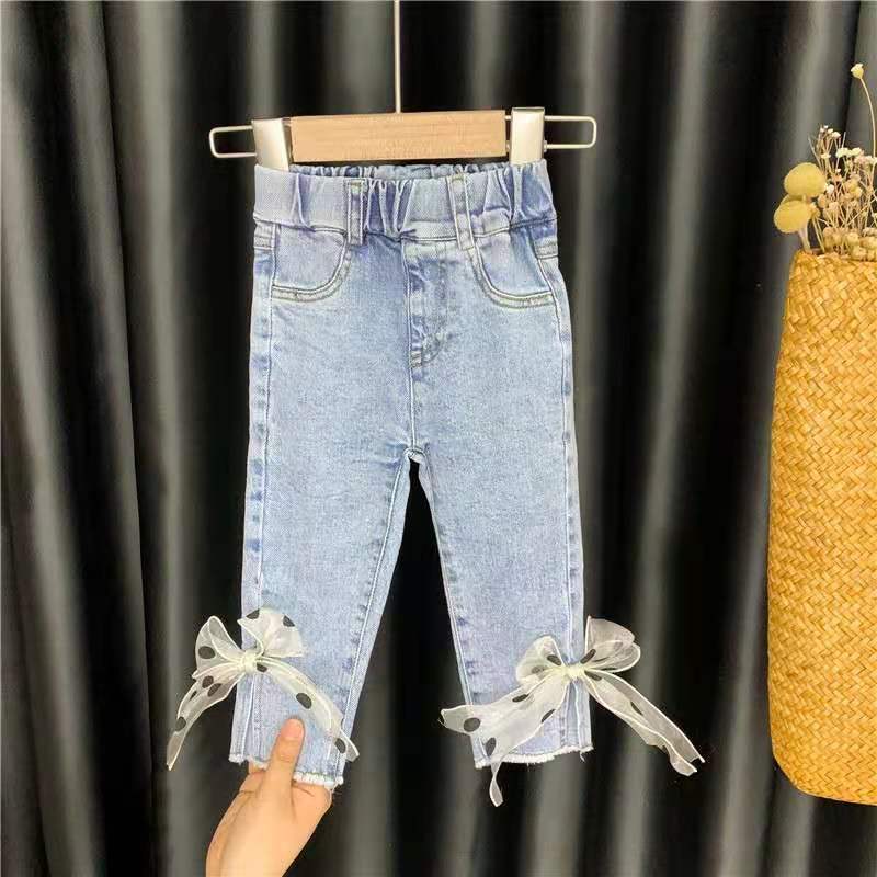 Set Áo Thun Tay Ngắn &amp; Quần Short Denim Cho Bé Gái Phong Cách Hàn Quốc