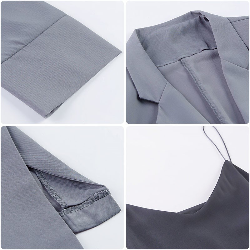(ORDER) Set Áo Blazer mỏng nhẹ mùa hè thu+ Váy hai dây suông dài xẻ tà sang chảnh style Hàn Quốc (NEW ARRIVALS)