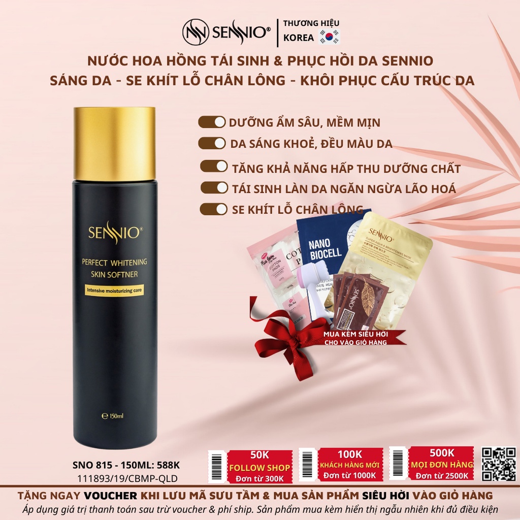 Toner cân bằng da se khít lỗ chân lông Sennio 150ml Perfect Whitening Skin Softner Nước hoa hồng cấp ẩm