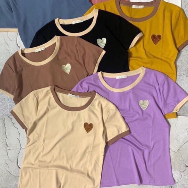 (Video ảnh thật) Áo thun thêu tim siêu cute cc