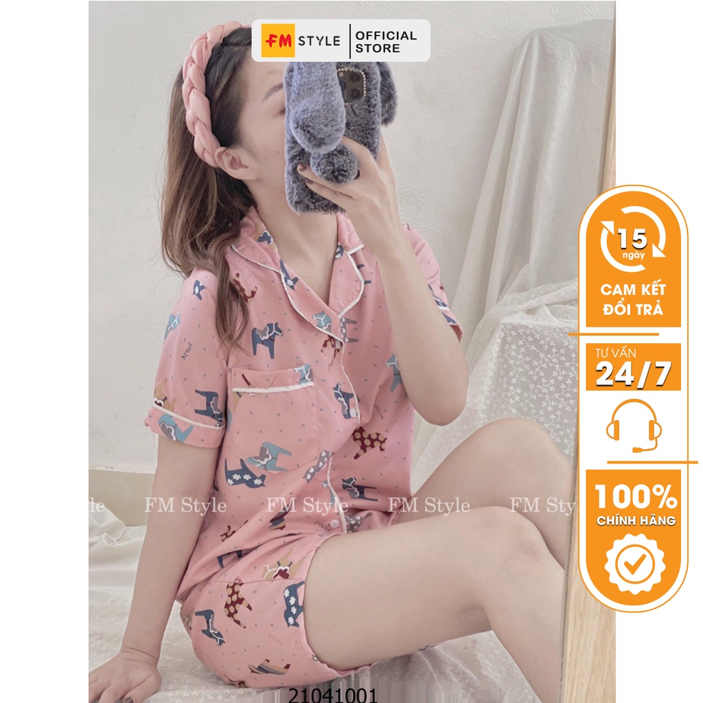 Đồ bộ nữ FM Style pijama mặc nhà chất lụa mềm mịn hoạ tiết hoạt hình siêu yêu 21041001