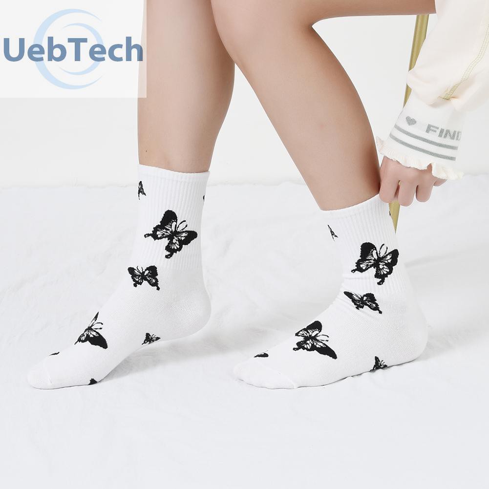 1 Đôi Tất Cotton Dài Trung Bình In Hình Bướm Unisex 1.15