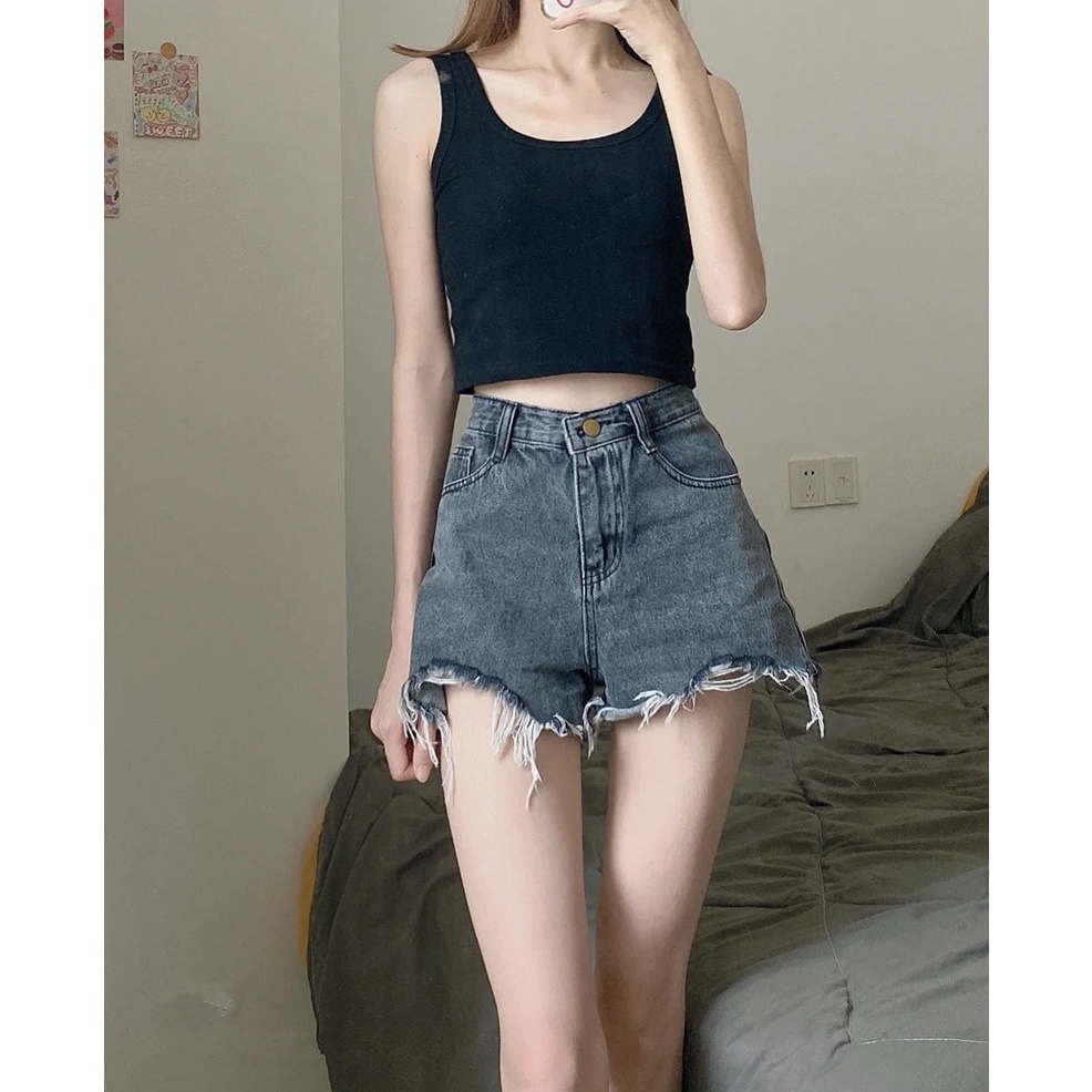 Cocory vn Quần Short Jean Nữ Lưng Cao Thời Trang Hàn Quốc