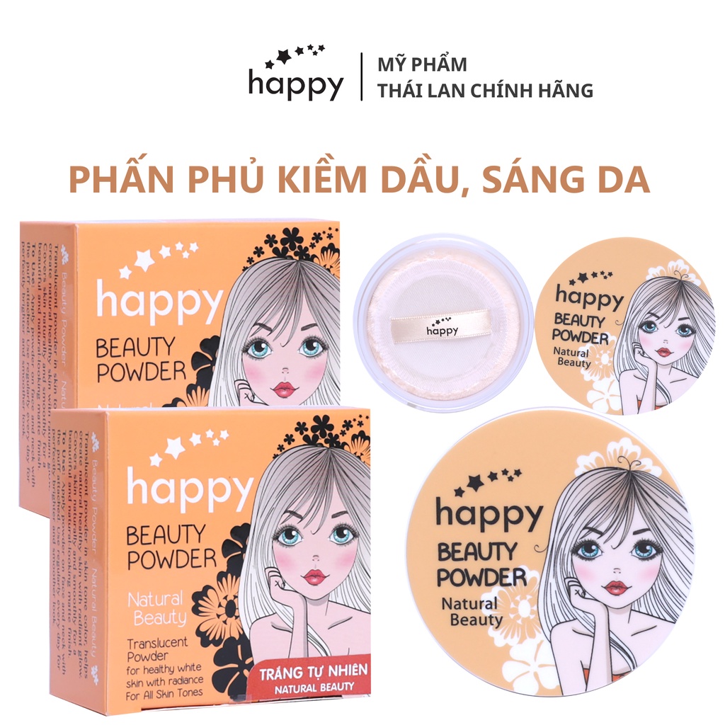 PHẤN PHỦ KIỀM DẦU HAPPY - NATURAL BEAUTY Trắng Tự Nhiên Kiểm Soát Dầu, Mịn Da, Che Khuyết Điểm 25g (Hàng Nhập THÁI)